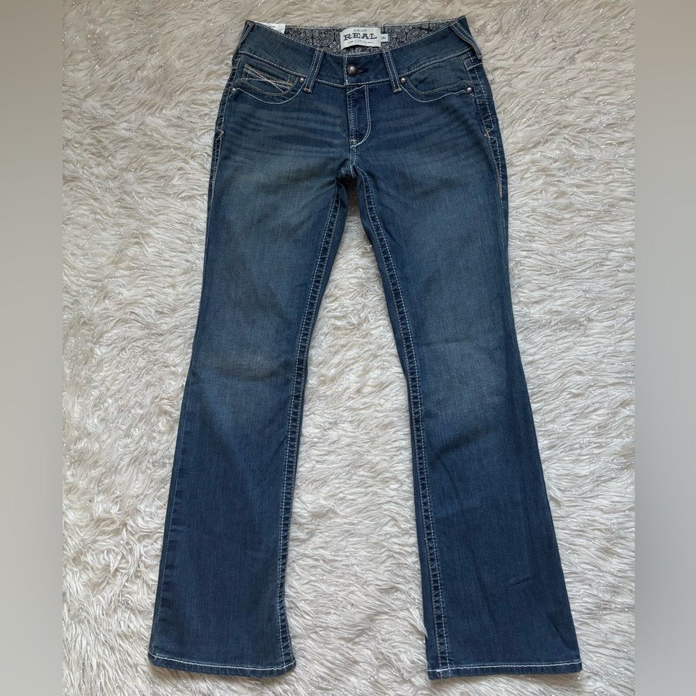 ARIAT R.E.A.L  Blue Women's Mid Rise Boot Cut Denim Jeans Size 28 R
